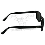 KD's Sunglasses-Silver Mirror by KD's Sunglasses are black, rectangular shades with a lightweight design and silver mirrored lenses, displayed from the front.
