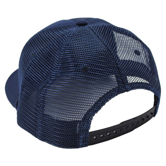 The back of a TC Bros. Ol' Pete Trucker Hat - Navy featuring an embroidered patch.
