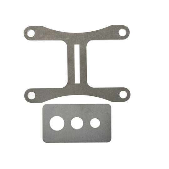 A Pangor Cycles DIY/U-Weld Harley Four Speed Transmission Work Stand/Jig, a metal plate with two holes on it, suitable for repairing work stands.