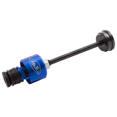 A blue hose with a black handle, designed to be used as a Motion Pro Steering Bearing Race Install/Removal Tool for Harley Davidson Motorcycles' Steering Bearing Race.