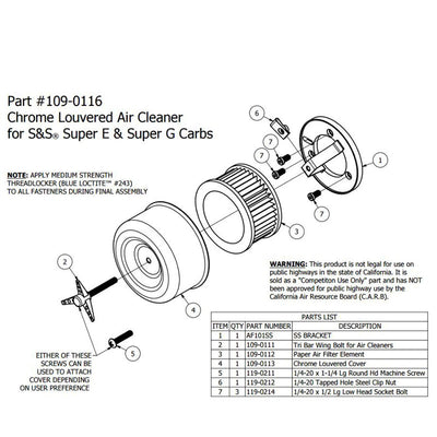TC Bros. Chrome Louvered Air Cleaner for S&S Super E & G Carbs