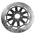 Two TC Bros. motorcycle brake rotors are shown: one is a 12.6" oversized rear floating rotor with a wavy edge for 2000-Up Harley-Davidson wheels, and the other has a smooth circular edge.