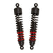 A pair of Burly Stiletto 15" Shocks for Harley Davidson Sportster XL 1986-2003 in black and red provide a plush ride on a white background.