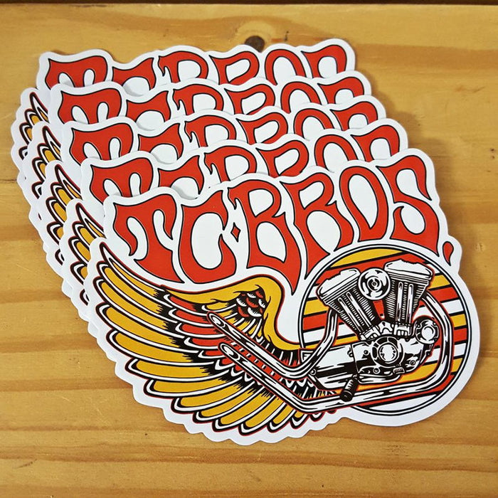 A set of TC Bros. Wing Stickers - 5 Pack with the word turbos on them.