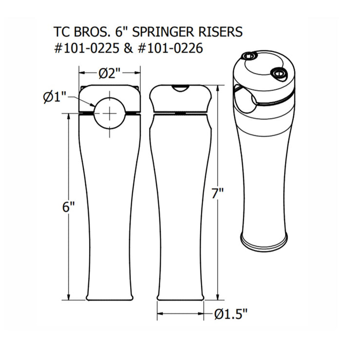 TC Bros. TC Bros. 6" Black Springer Risers, CNC Machined with a 1" Diameter Handlebars.