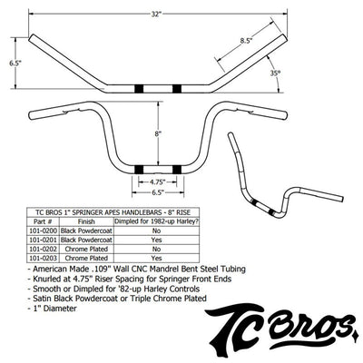 TC Bros. 1" Springer Apes Handlebars - dimpled or non-dimpled.