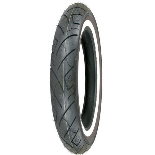 A Shinko 100/90-19 Front White Wall Tire 777, on a white background.