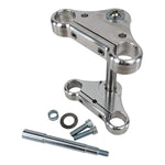 The TC Bros. Extra-Narrow Triple Tree Set for Harley-Davidson 39mm Narrowglide, including bolts, washer, nut, and axle, is displayed on a white background.