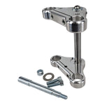 The TC Bros. Extra-Narrow Triple Tree Set for Harley-Davidson 39mm Narrowglide, including bolts, washer, nut, and axle, is displayed on a white background.