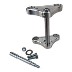 The TC Bros. Extra-Narrow Triple Tree Set for Harley-Davidson 39mm Narrowglide, including bolts, washer, nut, and axle, is displayed on a white background.