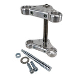 A set of TC Bros. Extra Narrow Triple Tree Set for 2004-2007 Harley Davidson Sportster clamps and bolts on a white background.