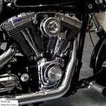 The TC Bros. Chrome Louvered Air Cleaner Kit for Harley-Davidson CV and EFI includes a chrome louvered cover, red filter element, black mounting plate, screws, and wing nut.