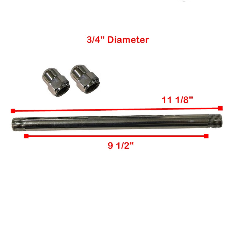 The dimensions of a Moto Iron® Springer Axle & Nuts Set - 3/4" diameter.