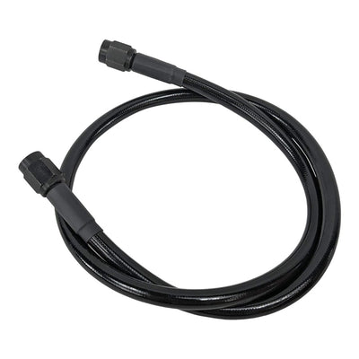 A hose with a Goodridge Universal Stainless Steel Braided Motorcycle Brake Line - Black - 15" liner and a connector on it.