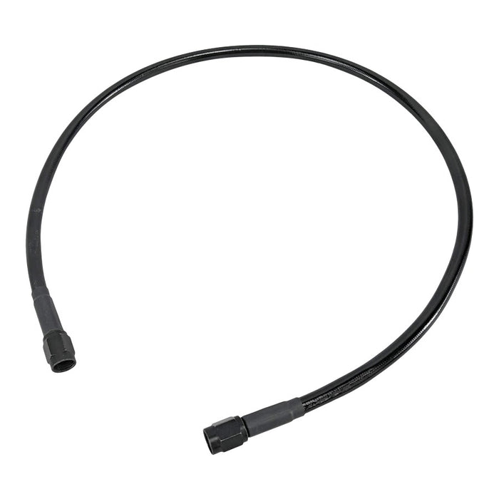 A hose with a Goodridge Universal Stainless Steel Braided Motorcycle Brake Line - Black - 23" connector on it is connected to black lines.