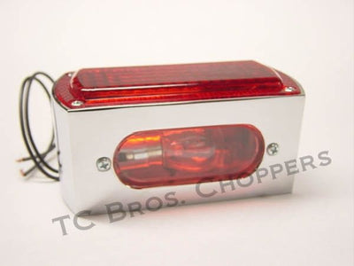 Wyatt Gatling Box Style Chopper Tail Light is a self grounding, Chrome Wyatt Gatling Brake/Tail lamp with red lens.