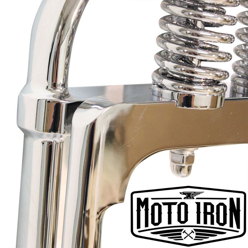 High quality Moto Iron® Springer Front End -4" Under Chrome fits Harley Davidson handlebars are perfect for Harley Davidson enthusiasts.