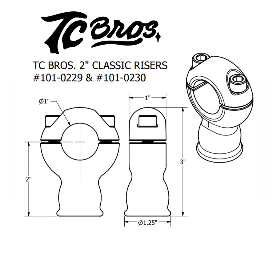 TC Bros. 2" Classic Black Stainless Risers for 1" Diameter Handlebars