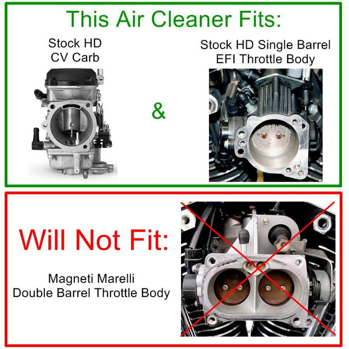 This TC Bros. Ripple Black Air Cleaner HD CV Carbs & EFI fits stock HD motorcycle and HD carburetor, featuring a black powdercoat finish.