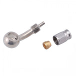 The Moto Iron® Stainless Braided Brake Line Kit - Cut-To-Fit is shown coiled with two stainless steel banjo fittings beside it, all set against a white background.