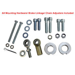 TC Bros. Weld-On Hardtail Kit for 1982-2003 Harley-Davidson Sportster with stock width tire, by TC Bros., includes a steel frame with seat tube and chain stays plus hardware components, all neatly arranged on a white background.