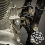 A set of Hughs HandBuilt XS650 Motor Mount Kit (74-Up) bolts, nuts, and washers for a motorcycle chassis.
