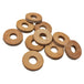A group of Leather Cushion Washers with 3/8 inch Hole 10 pack, provided by TC Bros., providing paint protection and cushioning on a white background.