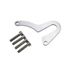 The TC Bros. Choke Relocation Kit for Harley-Davidson CV Carburetors features a silver metal bracket with five holes and four matching screws, shown on a white background—perfect for custom choke placement.
