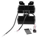 The TC Bros. Scrambler LED Headlight Kit for Harley-Davidson includes two black LED light bars with wiring, connectors, brackets, and hardware—perfect for off-road use or upgrading your Harley's lighting system.
