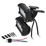 The TC Bros. Scrambler LED Headlight Kit for Harley-Davidson includes two black LED light bars with wiring, connectors, brackets, and hardware—perfect for off-road use or upgrading your Harley's lighting system.