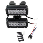 The TC Bros. Scrambler LED Headlight Kit for Harley-Davidson includes two black LED light bars with wiring, connectors, brackets, and hardware—perfect for off-road use or upgrading your Harley's lighting system.