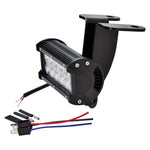 The TC Bros. Scrambler LED Headlight Kit for Harley-Davidson includes two black LED light bars with wiring, connectors, brackets, and hardware—perfect for off-road use or upgrading your Harley's lighting system.