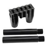 A pair of black TC Bros. Pro Series Modular Risers for a motorcycle, designed for high performance and ease of installation.