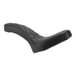 A TC Bros. black motorcycle seat with a diamond stitch style.