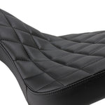 A close up of a TC Bros. Hardtail Rigid Cobra Seat Black Diamond.