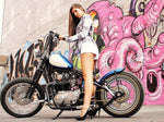 A Moto Iron® black Springer Kit for Yamaha XS650 stock length motorcycle with a pair of wheels on a white background.