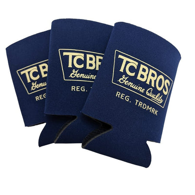 Three TC Bros. Logo Can Koozies 3 pack with the TC Bros logo on them.