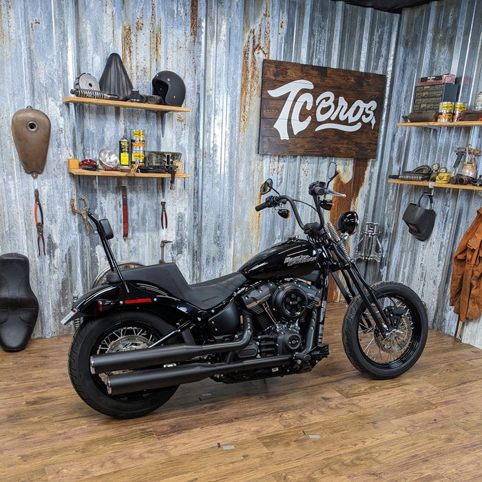 2020 Harley-Davidson Softail® with a TC Bros. M8 Softail Kickback Sissy Bar Black FXBB FLDE FXLR FLSL FXST in San Diego, California.