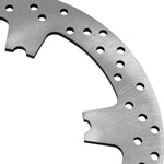 The TC Bros. 12.6″ Oversized Front Floating Brake Rotor for 2006-2017 Harley-Davidson Cast Wheels features a round, perforated metal design with multiple holes and cutouts, shown against a white background.