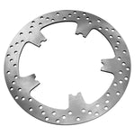 The TC Bros. 12.6″ Oversized Front Floating Brake Rotor for 2006-2017 Harley-Davidson Cast Wheels features a round, perforated metal design with multiple holes and cutouts, shown against a white background.