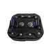 A TC Bros. black leather pad with two metal clamp buttons on it.