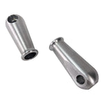 Two TC Bros. Sissy Bar/Fender Strut Mounting Bungs, cylindrical with holes at one end, are positioned crossing each other on a white background.
