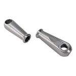 Two TC Bros. Sissy Bar/Fender Strut Mounting Bungs, cylindrical with holes at one end, are positioned crossing each other on a white background.