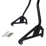 The TC Bros. Sissy Bar for 2018-Up Harley-Davidson Fat Bob, shown installed and separately against a white background, includes mounting hardware for easy bolt-on installation. Brand: TC Bros.