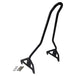 A black TC Bros. M8 Fat Bob Kickback Sissy Bar for a Harley Davidson motorcycle with bolts and screws.