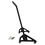 A black TC Bros. M8 Fat Bob Kickback Sissy Bar for a motorcycle.