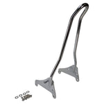 The TC Bros. Kickback Sissy Bar for Harley-Davidson M8 Softail (Chrome) by TC Bros., including mounting brackets and hardware, is shown on a white background.