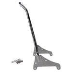 The TC Bros. Kickback Sissy Bar for Harley-Davidson M8 Softail (Chrome) by TC Bros., including mounting brackets and hardware, is shown on a white background.