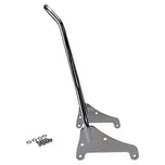 The TC Bros. Kickback Sissy Bar for Harley-Davidson M8 Softail (Chrome) by TC Bros., including mounting brackets and hardware, is shown on a white background.