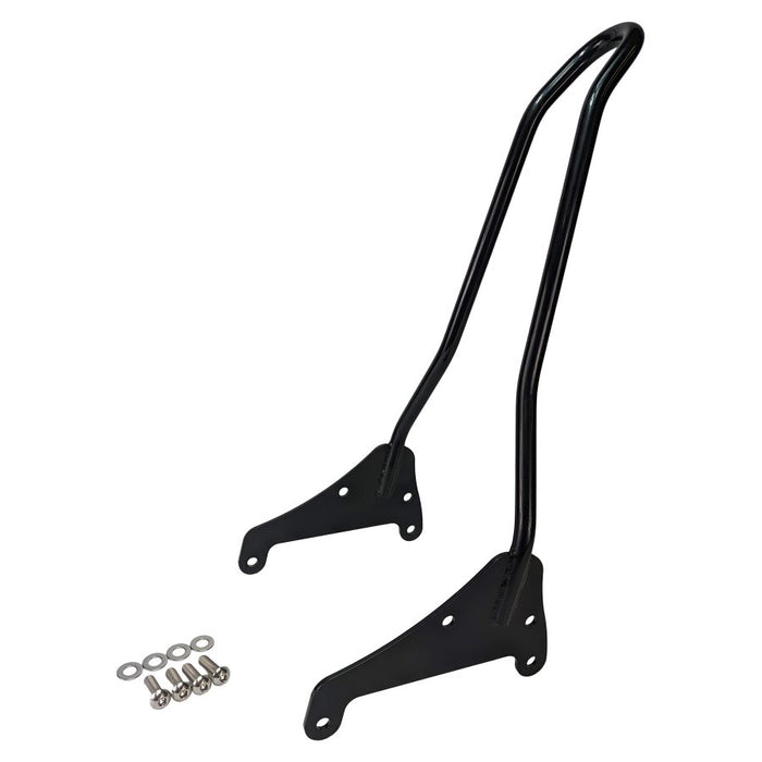 A TC Bros. M8 Softail Kickback Sissy Bar Black FXBB FLDE FXLR FLSL FXST bolt-on black handlebar bracket for a motorcycle.